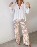 Damenweite Schlaghose mit gemustertem Design und hohem Bund R&B
