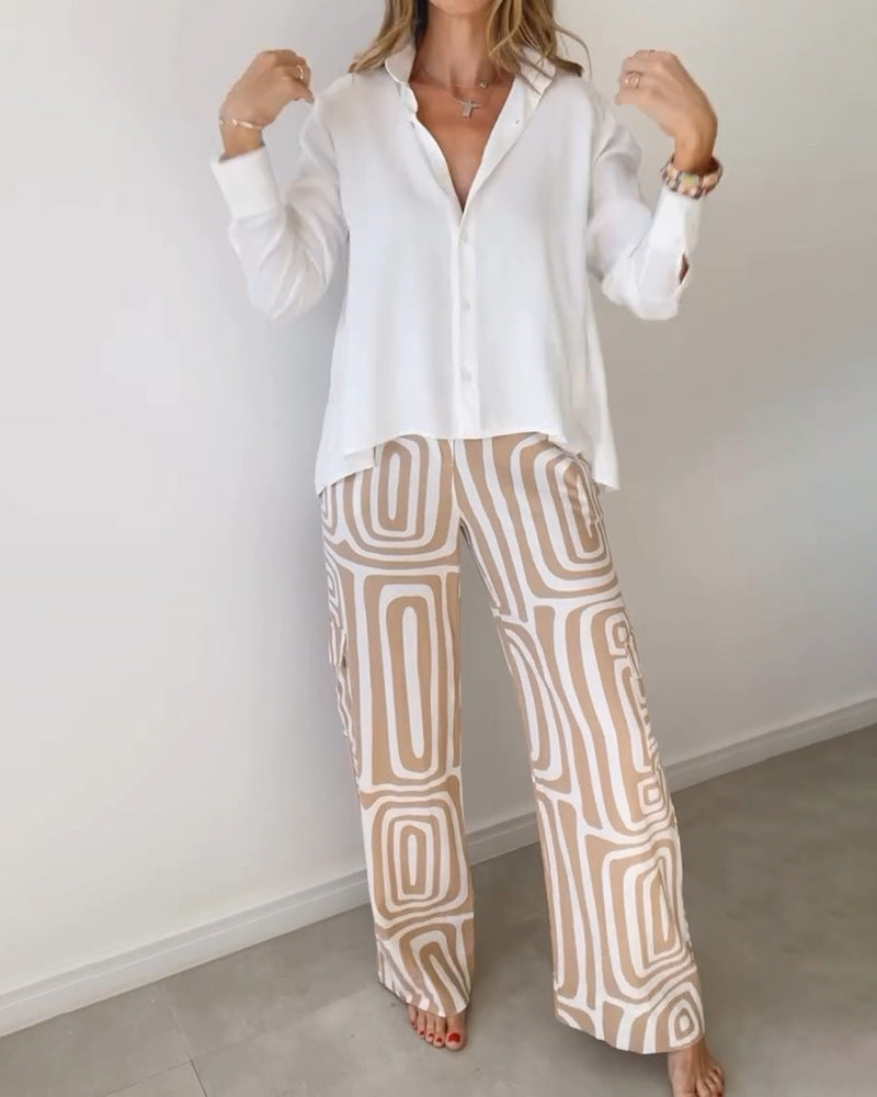 Damenweite Schlaghose mit gemustertem Design und hohem Bund R&B