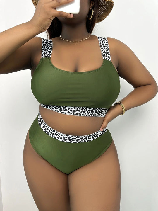 Damen Hochgeschnittenes Bikini-Set mit trendigem Tiermuster R&B