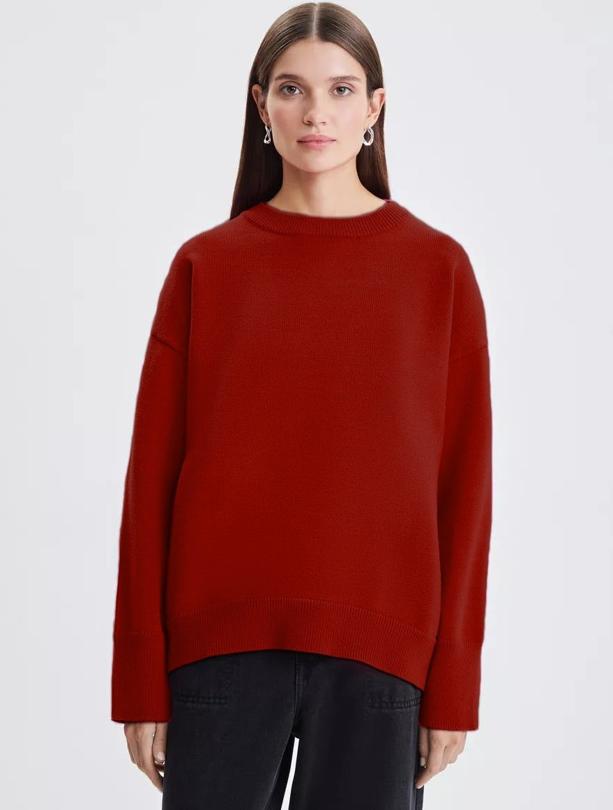Damen Bequemer und eleganter Strickpullover mit überschnittenen Schultern und Rippenbündchen R&B