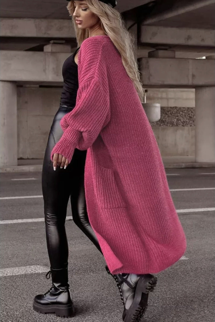 Damen Langer Strickcardigan mit tieferem Rückensaum und lässigem Schnitt R&B