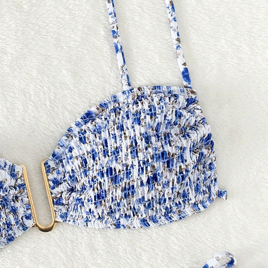 Damen Push-Up-Bikini mit verstellbaren Trägern und goldenen Akzenten R&B