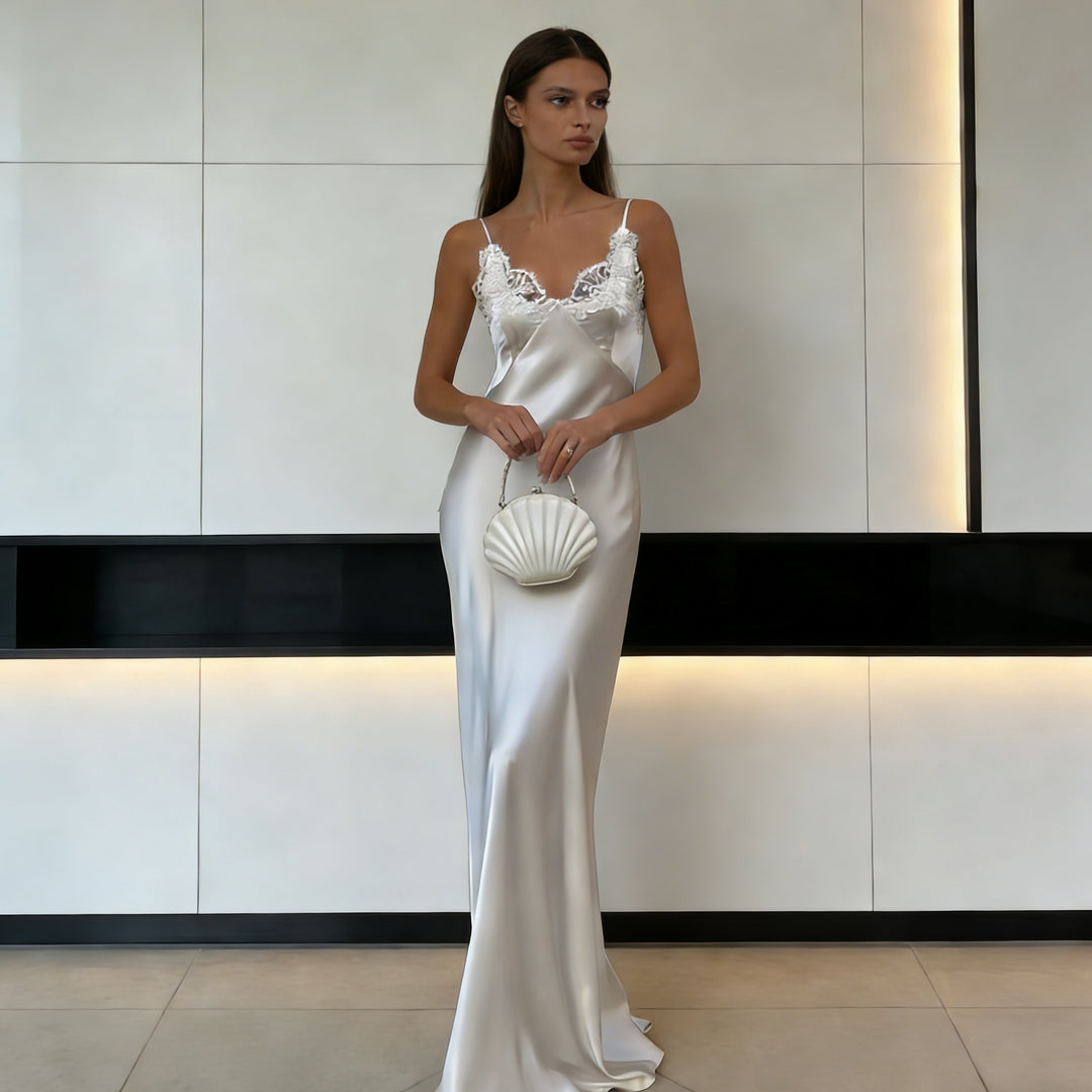 Damen Seidenkleid mit feinen Spitzenakzenten R&B