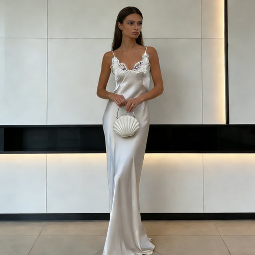 Damen Seidenkleid mit feinen Spitzenakzenten R&B