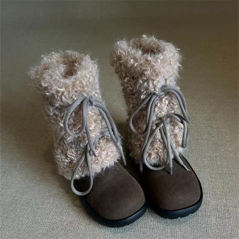 Damen kuschelige Winterboots mit flauschigem Innenfutter und modischen Schnürdetails R&B