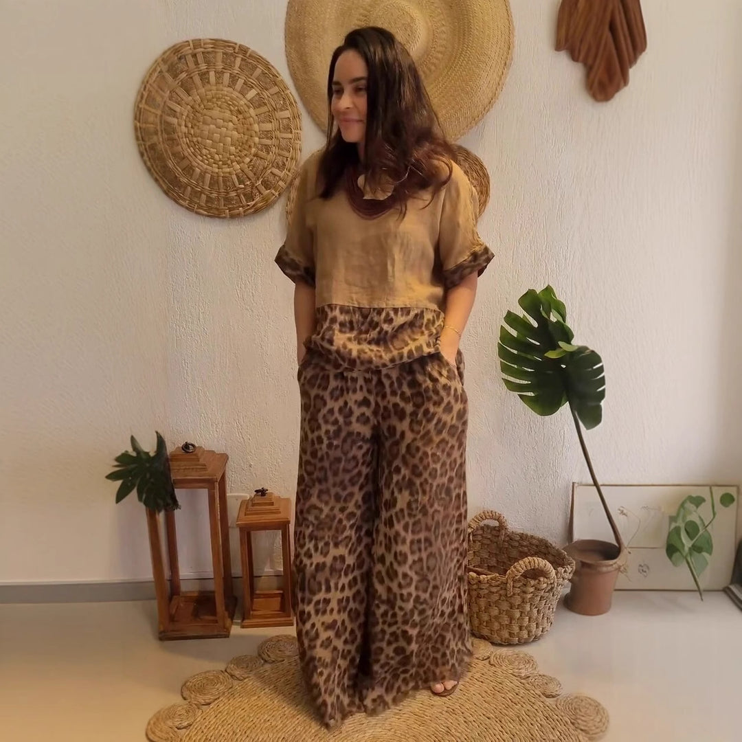 Damen Leichtes und lässiges Sommeroutfit mit Leopardenmuster R&B