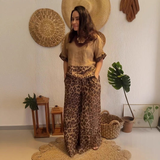 Damen Leichtes und lässiges Sommeroutfit mit Leopardenmuster R&B