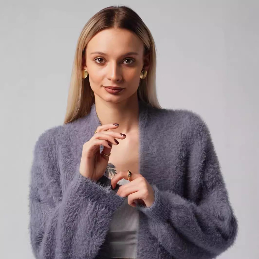 Damen Kuscheliger Strickmantel mit seitlichen Schlitzen und weitem Schnitt R&B