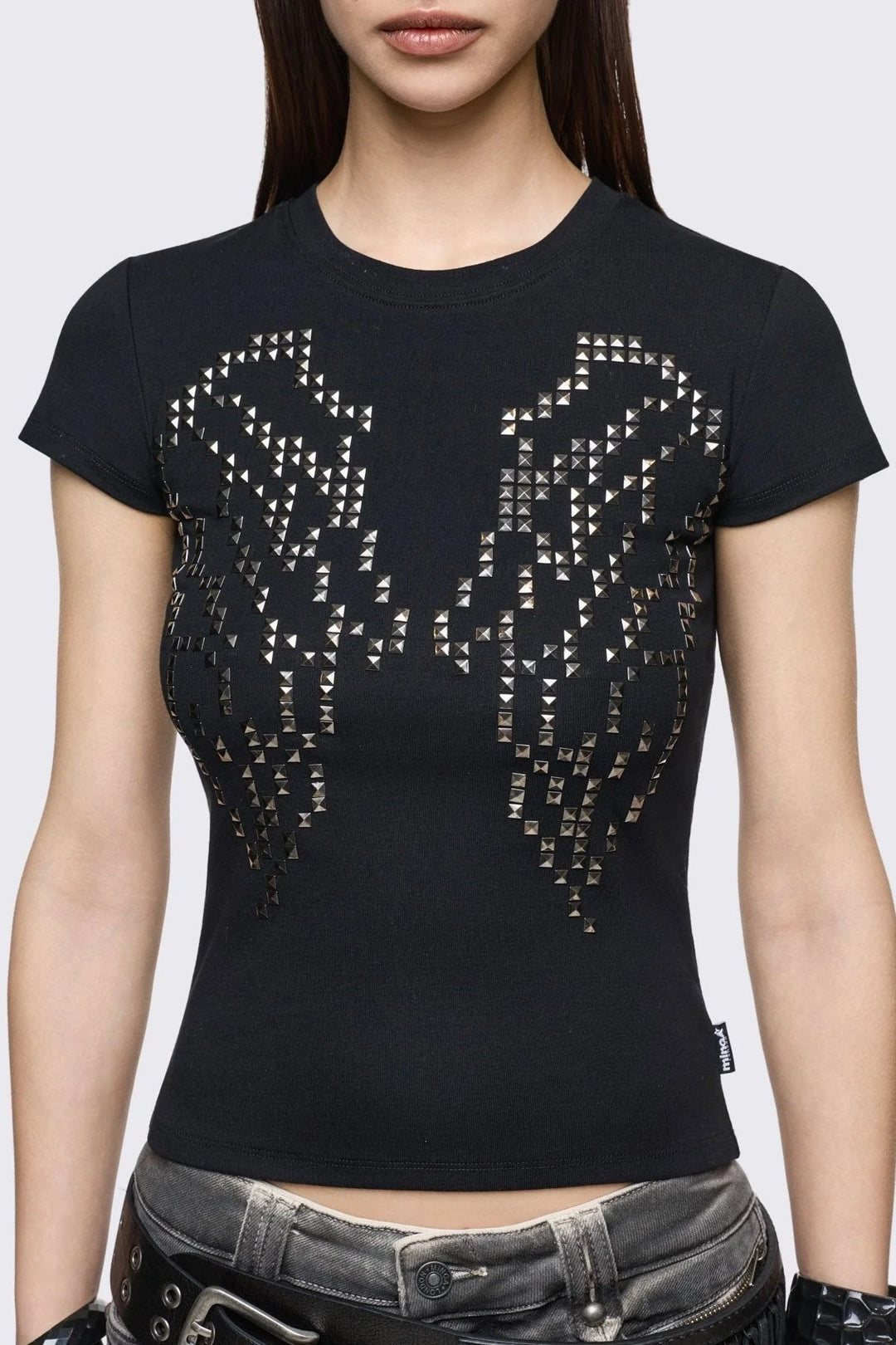 Damen Enganliegendes T-Shirt mit Metallic-Nieten R&B