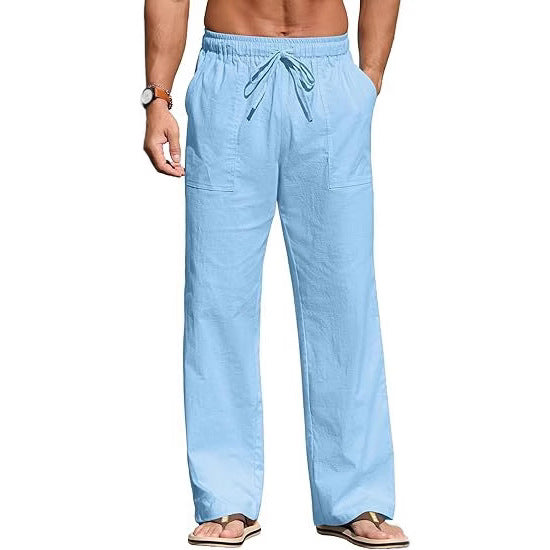 Herren nan leichte Leinenhose mit elastischem Bund, Kordelzug und aufgesetzten Taschen R&B