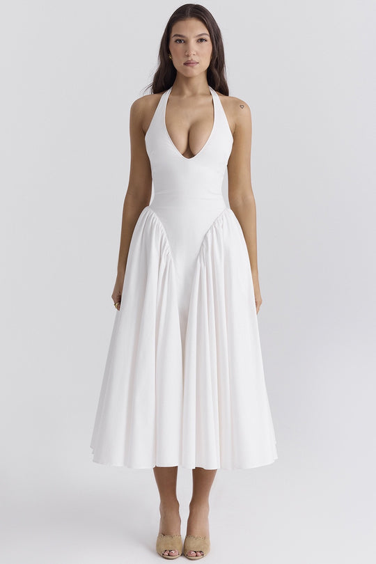 Damen Elegantes Kleid mit tiefem V-Ausschnitt und voluminösem Rock R&B