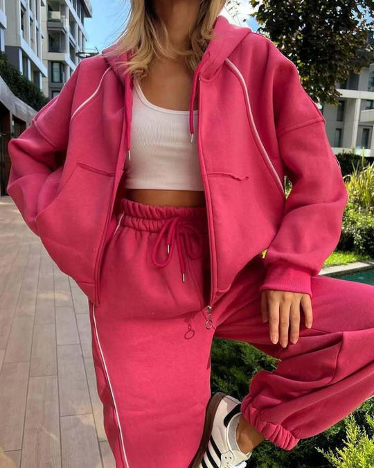 Damen lässiger Hoodie- und Jogginghose-Anzug mit elastischem Bund und bequemen Taschen