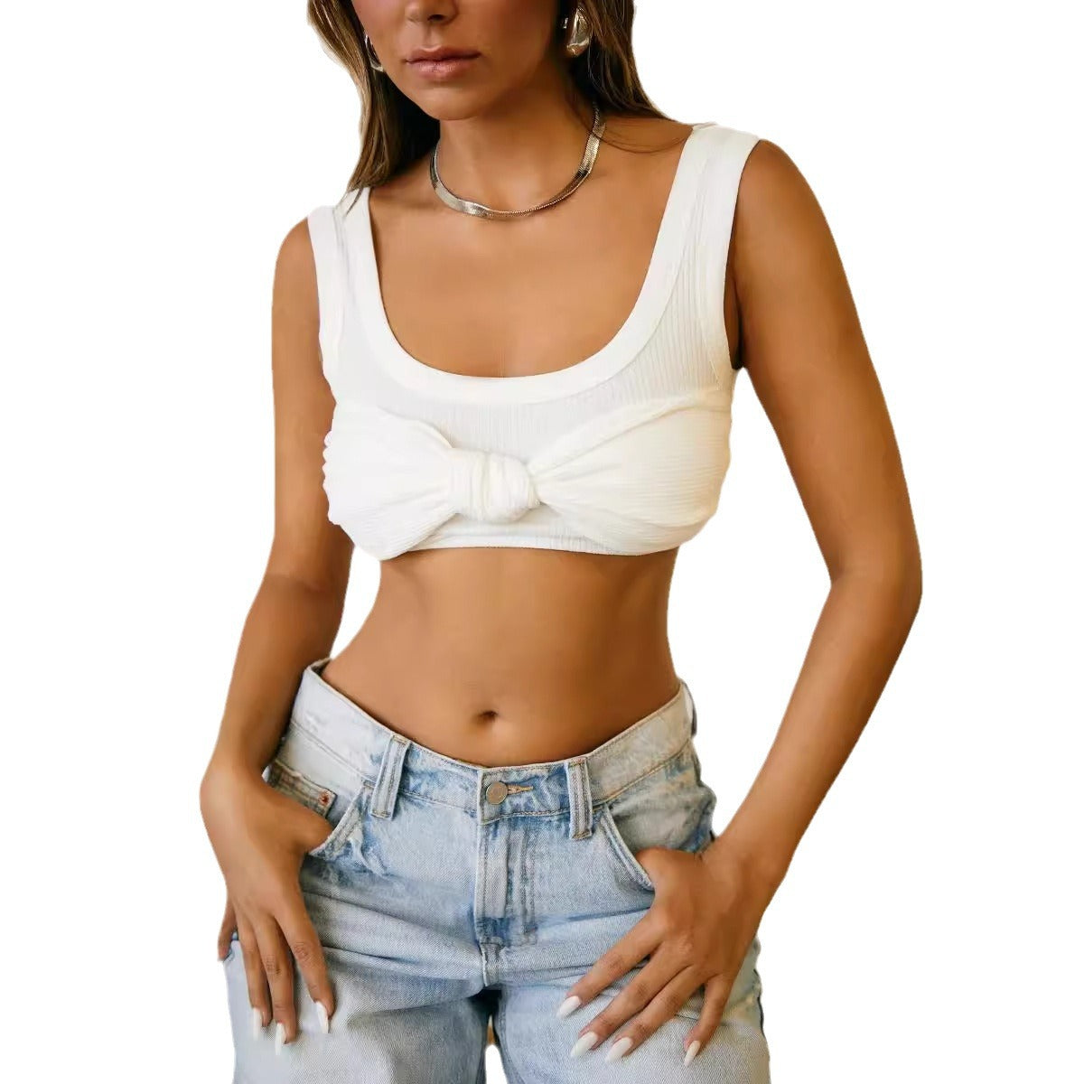 Damen Crop-Top mit dekorativem Knoten und strukturiertem Design R&B
