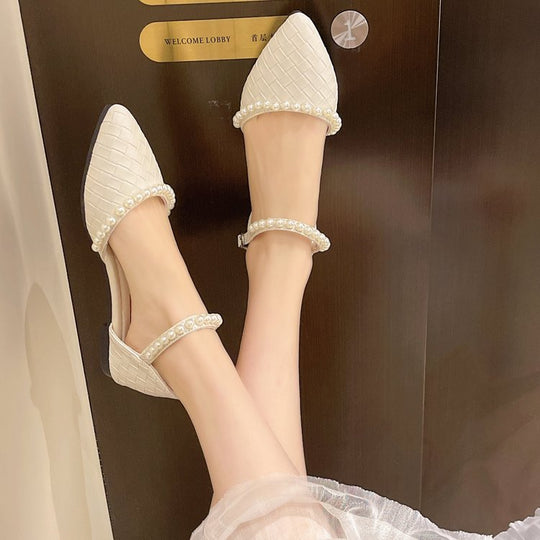 Damen elegante Ballerinas mit perlverziertem Riemen R&B