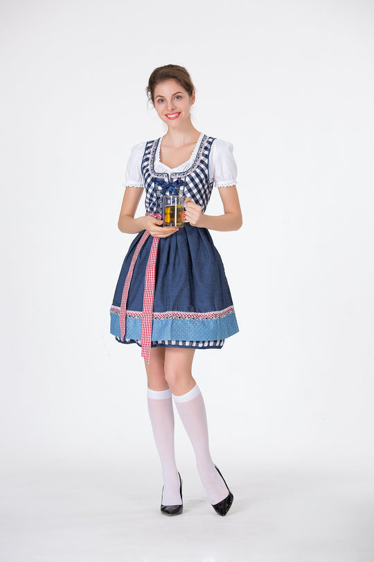 Damen Trachtenkleid mit traditionellem Karomuster und schwingendem Unterrock R&B