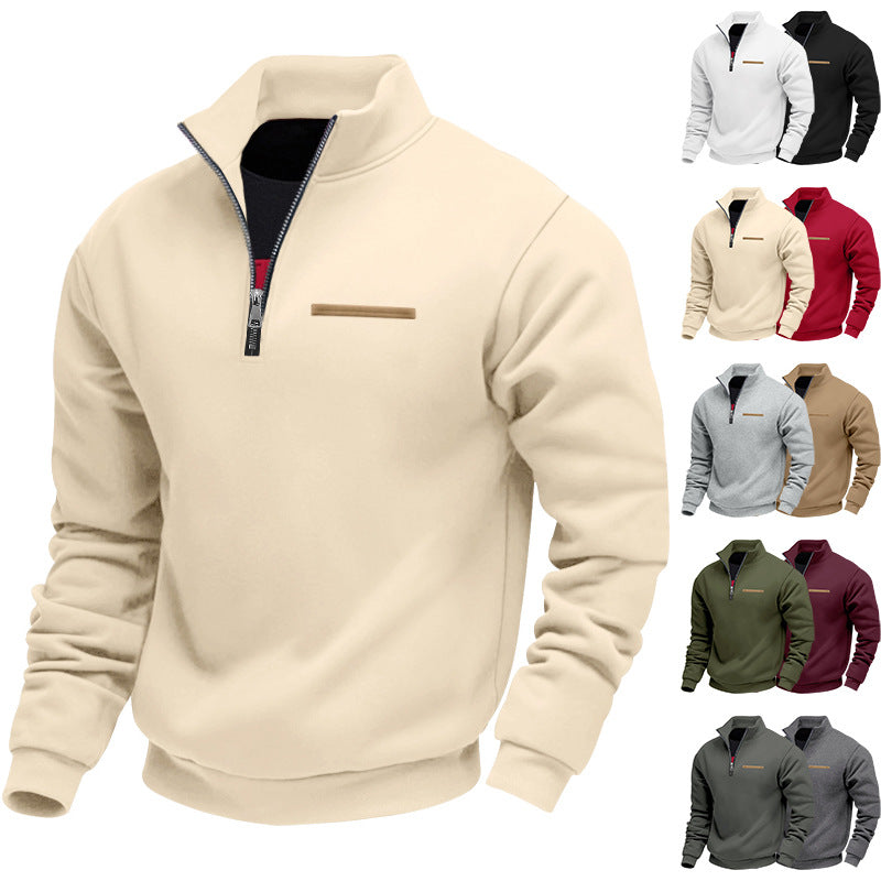 Herren nan komfortabler Halbzip Fleecepullover mit Stehkragen und elastischen Bündchen R&B