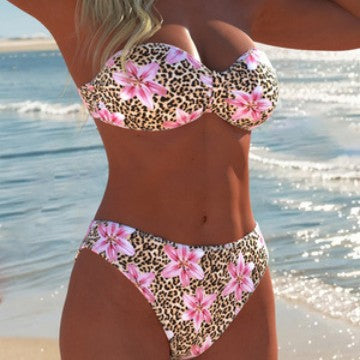 Damen Bandeau-Bikini mit floralem und animalischem Design R&B