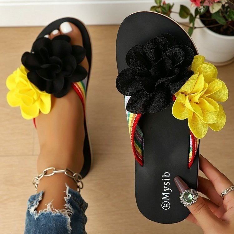 Damen Trendige Flip-Flops mit floralem Dekor und buntem Riemendesign R&B