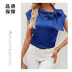 Damen elegante Bluse mit dekorativem Schleifen-Detail und schimmerndem Finish R&B