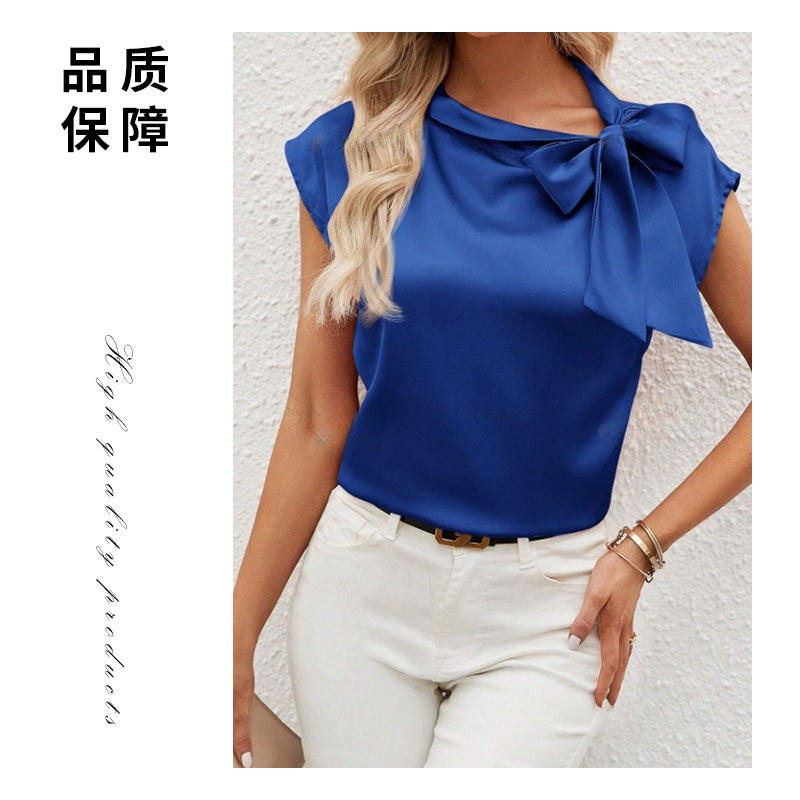 Damen elegante Bluse mit dekorativem Schleifen-Detail und schimmerndem Finish R&B