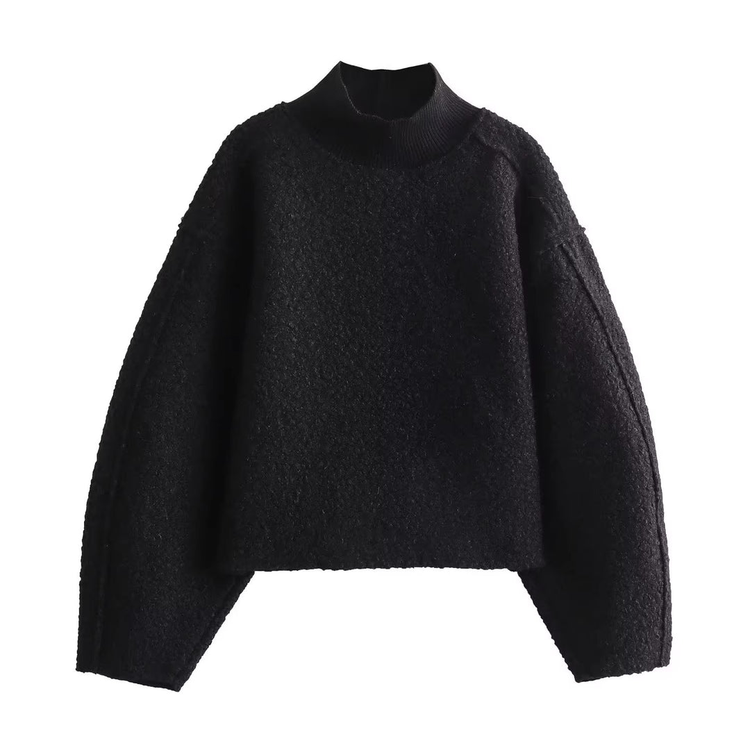 Damen Grobstrickpullover mit hohem Kragen R&B