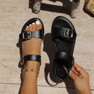 Damen modische Sandalen mit breitem Riemen und eleganter Schnallen-Applikation R&B
