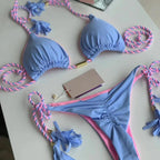 Damen Triangel-Bikini mit modischem Leopardenmuster und dekorativen Quasten R&B