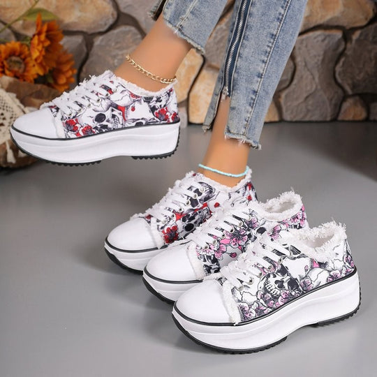 Damen Plattform-Sneaker mit floralem Design und hoher Sohle R&B