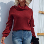 Damen modischer Rollkragenpullover mit strukturierter Optik und luftigen Ärmeln