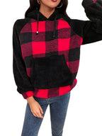 Damen kuscheliger Fleece-Hoodie im modernen Karomuster
