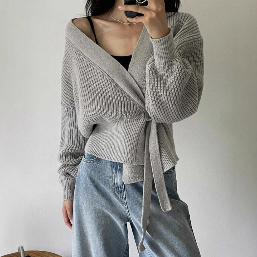 Damen Wickelstrickjacke mit weichem Material und lässigem Schnitt R&B