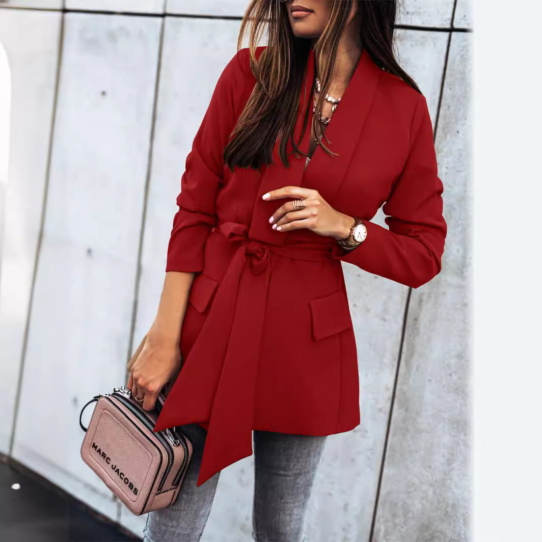 Damen Modische Blazerjacke mit praktischem Gürtel und tiefen Taschen R&B