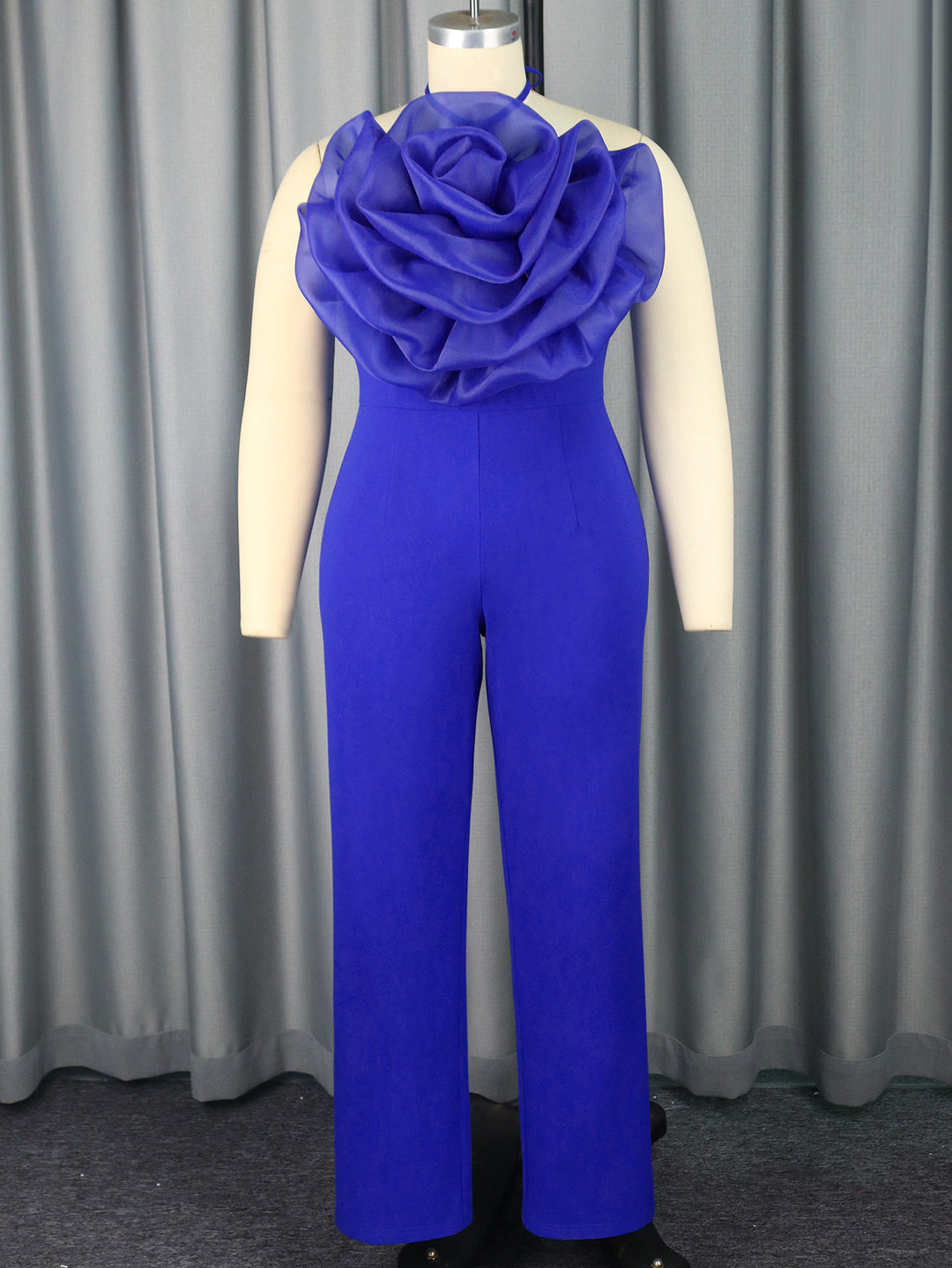 Damen eleganter Jumpsuit mit voluminösem Blumenkragen R&B