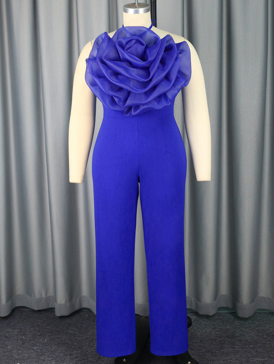 Damen eleganter Jumpsuit mit voluminösem Blumenkragen R&B
