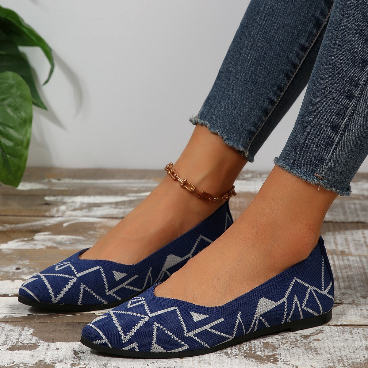 Damen modische spitze Ballerinas mit elastischem Strickdesign R&B