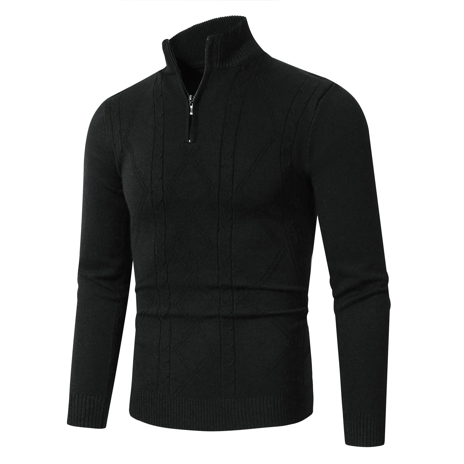 Herren Strickpullover mit modernem Zopfmuster und hohem Stehkragen R&B