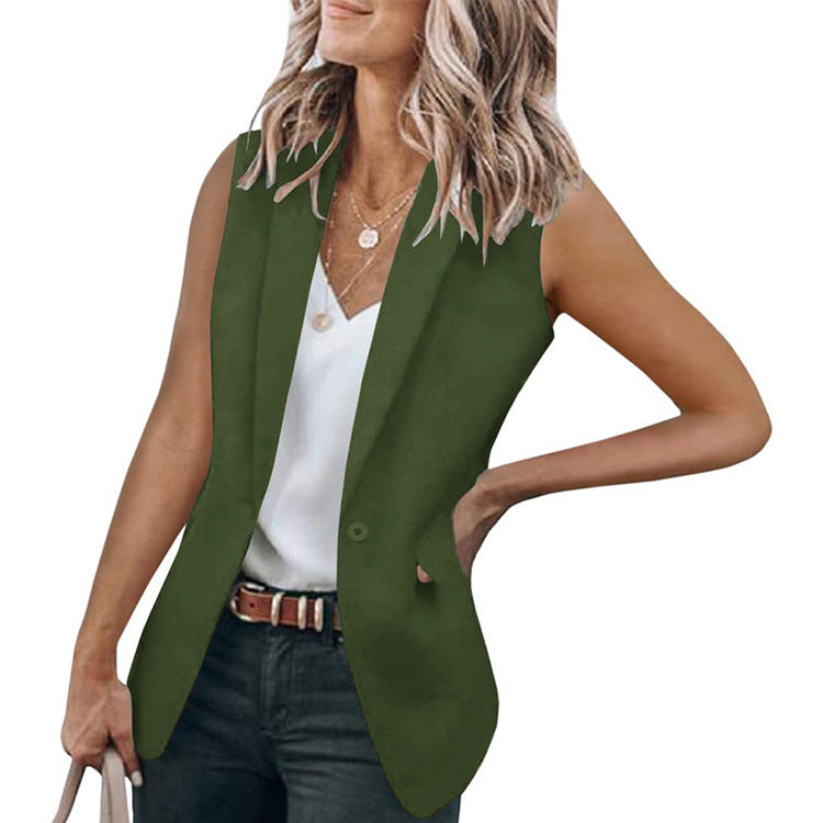 Damen ärmelloser Blazer mit modernen Taschen R&B