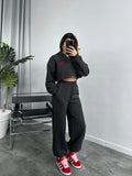 Damen Cropped Hoodie und weite Jogginghose Set R&B