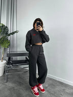 Damen Cropped Hoodie und weite Jogginghose Set R&B