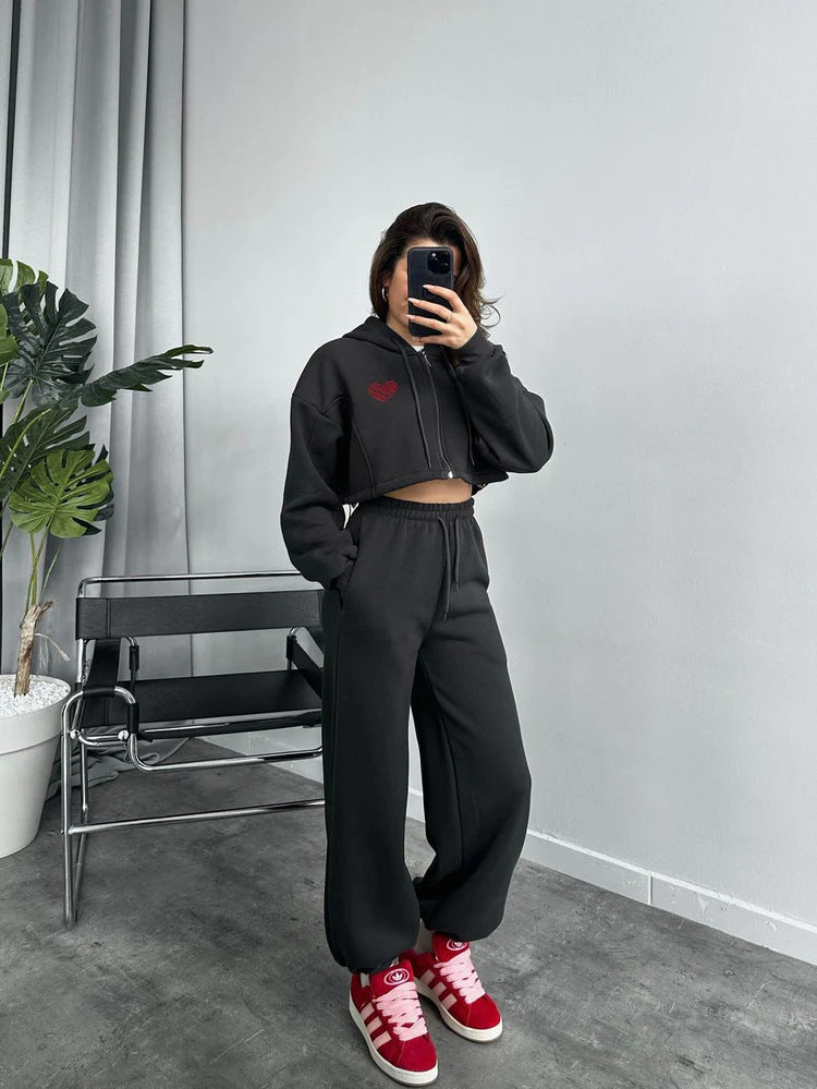 Damen Cropped Hoodie und weite Jogginghose Set R&B