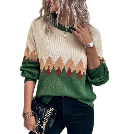 Damen Pullover mit trendigem Bergmotiv und komfortablem Rundhalsausschnitt R&B