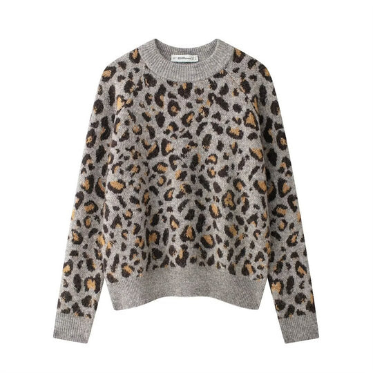 Damen Kuscheliger Strickpullover mit modernem Leopardenmuster R&B