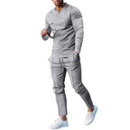 Herren athletisches Freizeit-Ensemble mit langärmligem Henley-Oberteil und bequemen Jogginghosen R&B