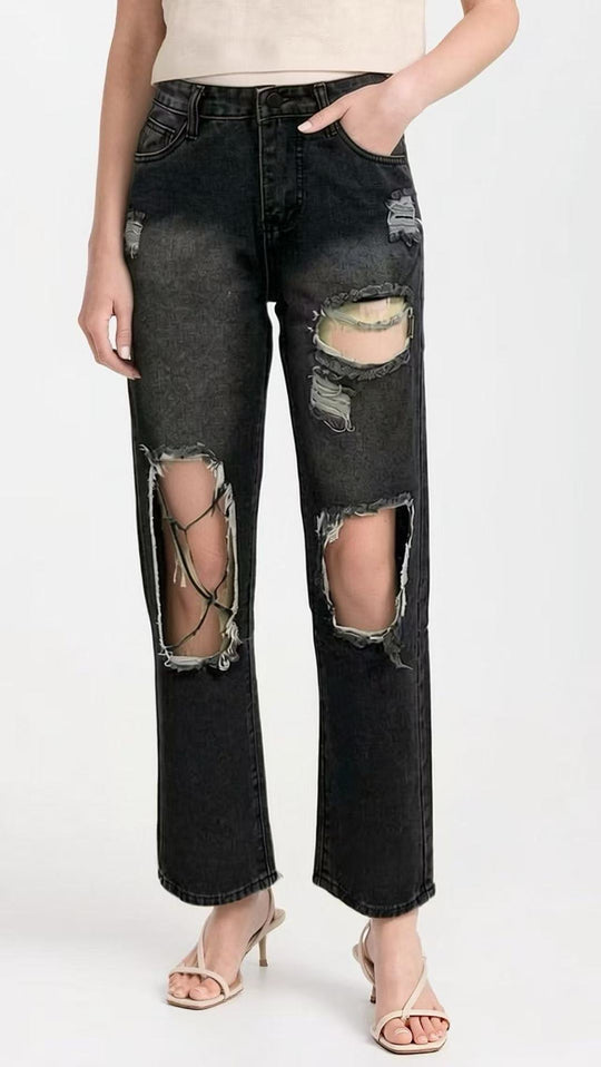 Damen distressed Mom Jeans mit trendy Cut-Out-Details R&B