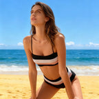 Damen Hochgeschnittener Bikini mit modischem Streifenmuster R&B