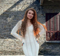 Damen Strickmaxikleid mit raffiniertem Lochmuster und tiefem V-Ausschnitt R&B