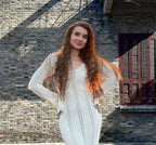 Damen Strickmaxikleid mit raffiniertem Lochmuster und tiefem V-Ausschnitt R&B