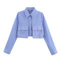Damen cropped Hemdjacke mit strukturierten Taschen und trendigem Schnitt