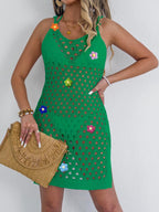 Damen Häkel-Strandkleid mit dekorativen Blumenapplikationen R&B