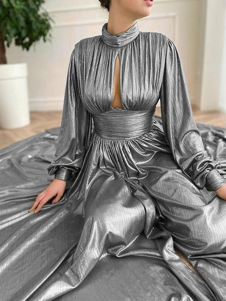 Damen Elegantes Maxikleid mit plissierten Details und luxuriösem Fall R&B